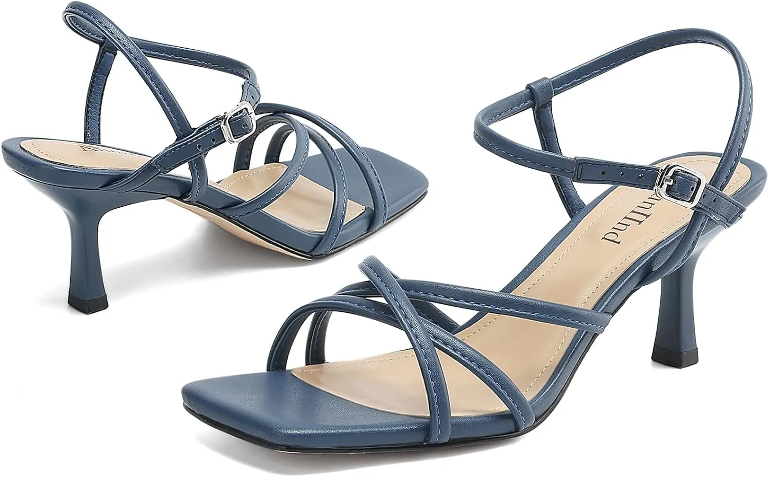 Women's Sandals Square Open Toe Kitten Heels Strappy Ankle Strap Heeled Sandals for Women Comfy Weddings Shoes