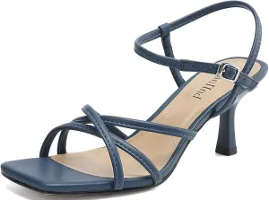 Women's Sandals Square Open Toe Kitten Heels Strappy Ankle Strap Heeled Sandals for Women Comfy Weddings Shoes