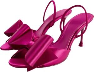 Women's Satin Ankle Strap High Heel Sandals Front Bow Detail Stiletto Heel Elegant for Weddings or Evening Events Shoes for Women