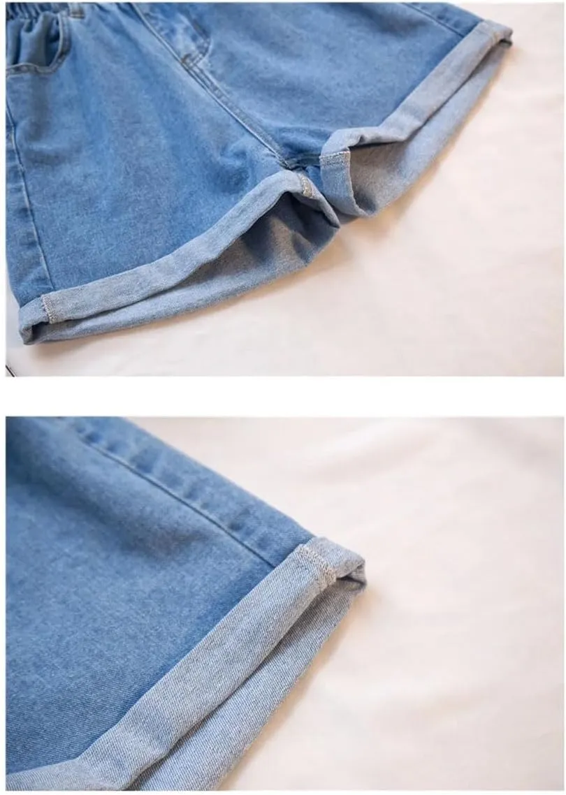 Women's Simple Classic All-Match Denim Shorts Women Ruffled High Waist Shorts