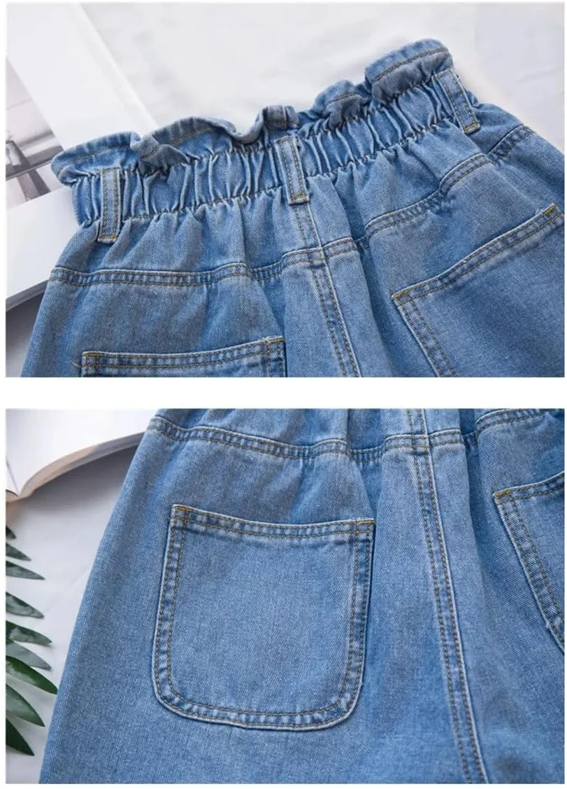 Women's Simple Classic All-Match Denim Shorts Women Ruffled High Waist Shorts