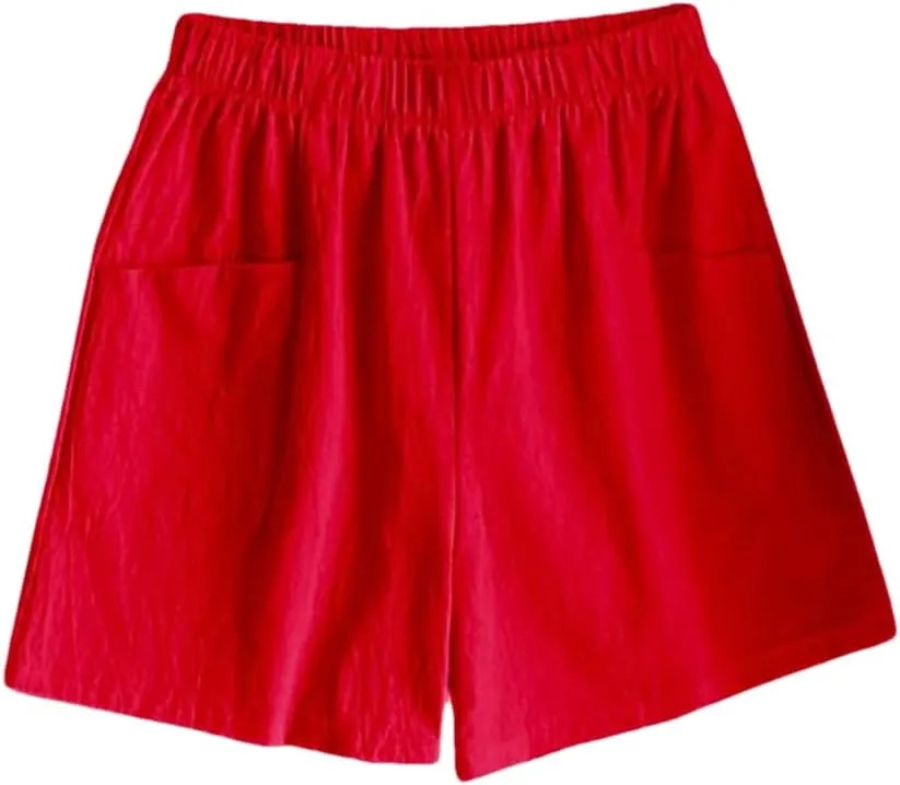 Women's Solid Color with Pockets and Elastic Waist Shorts Simple All-Match Casual Shorts