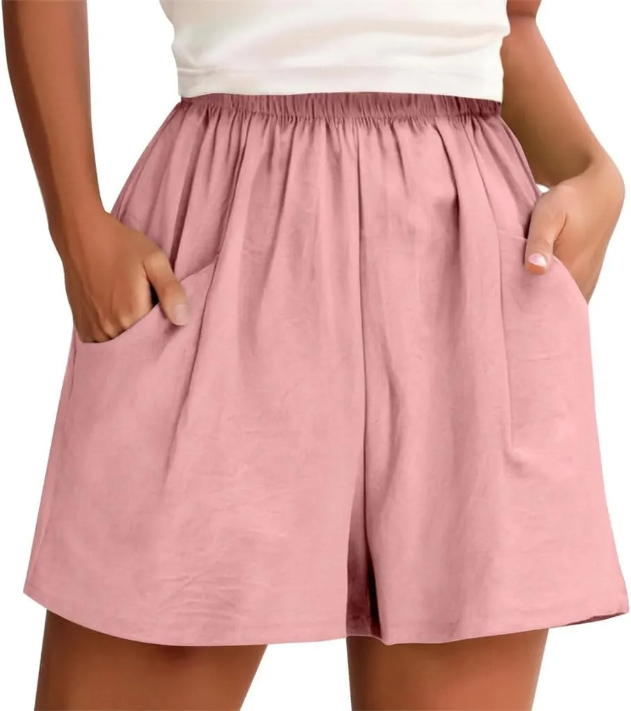 Women's Solid Color with Pockets and Elastic Waist Shorts Simple All-Match Casual Shorts