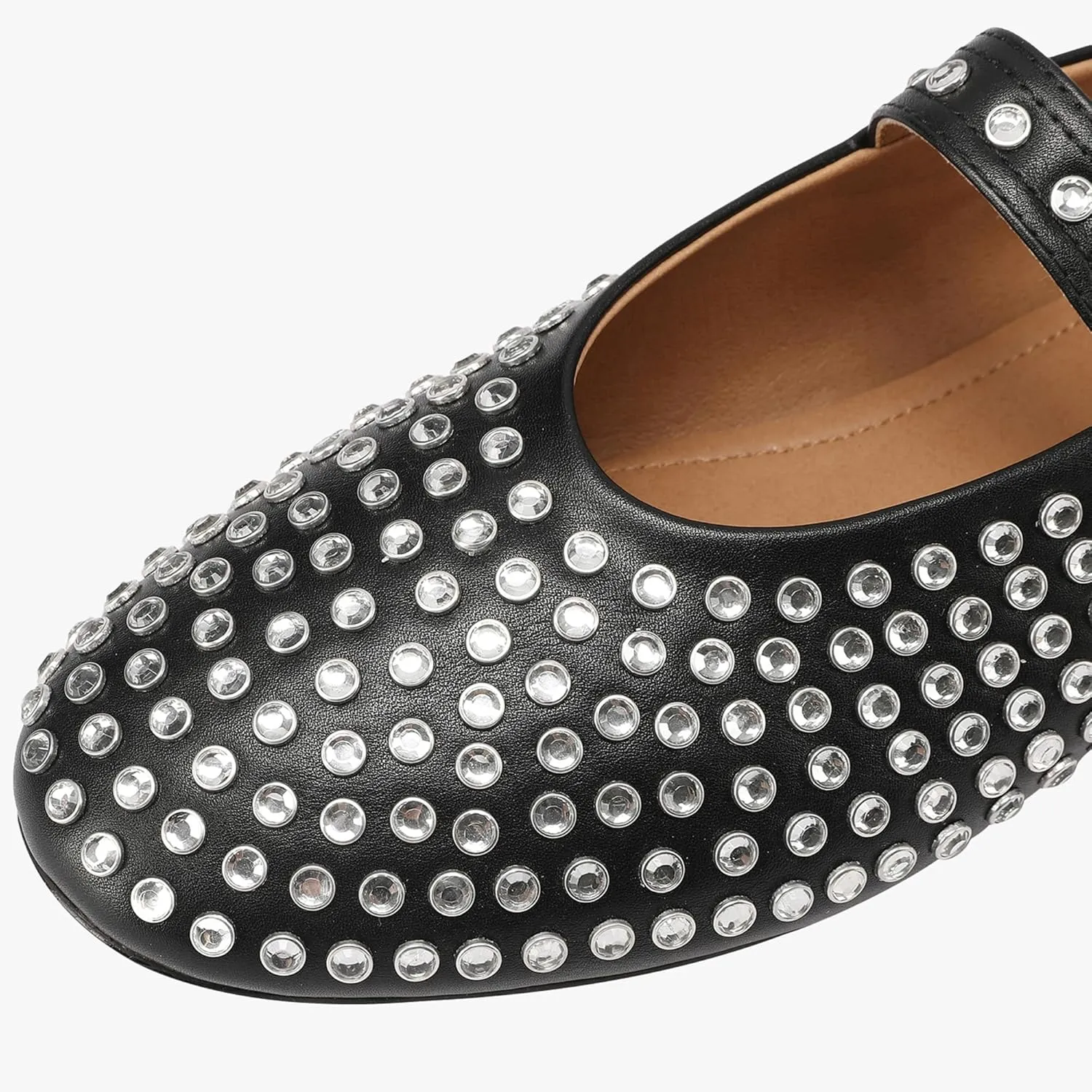Women's Sparkling Rhinestone Mary Jane Flats Glitter Ballet Shoes Comfortable Walking Vegan Leather Casual Party Buckle Flats