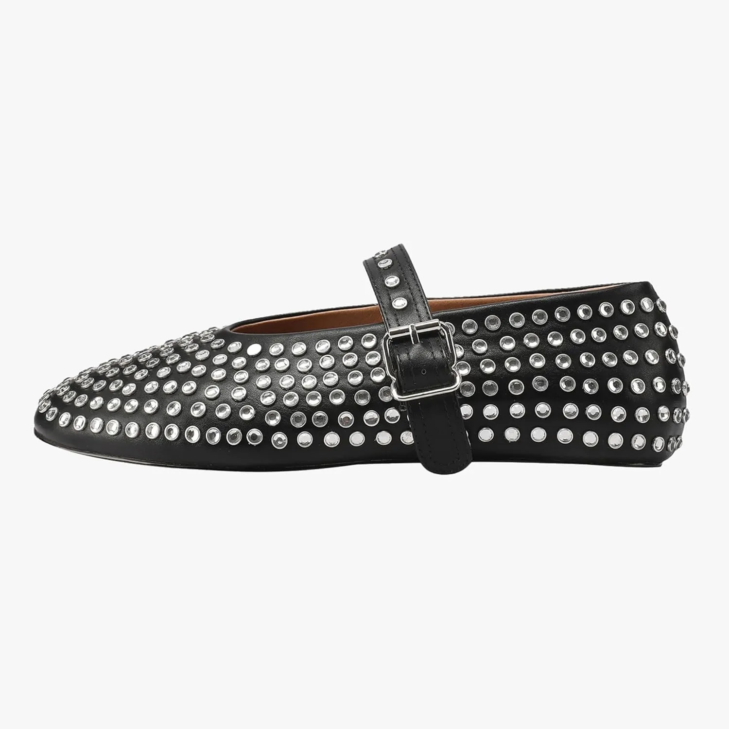 Women's Sparkling Rhinestone Mary Jane Flats Glitter Ballet Shoes Comfortable Walking Vegan Leather Casual Party Buckle Flats