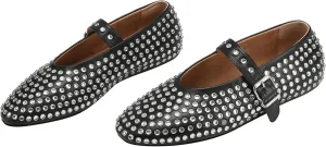 Women's Sparkling Rhinestone Mary Jane Flats Glitter Ballet Shoes Comfortable Walking Vegan Leather Casual Party Buckle Flats