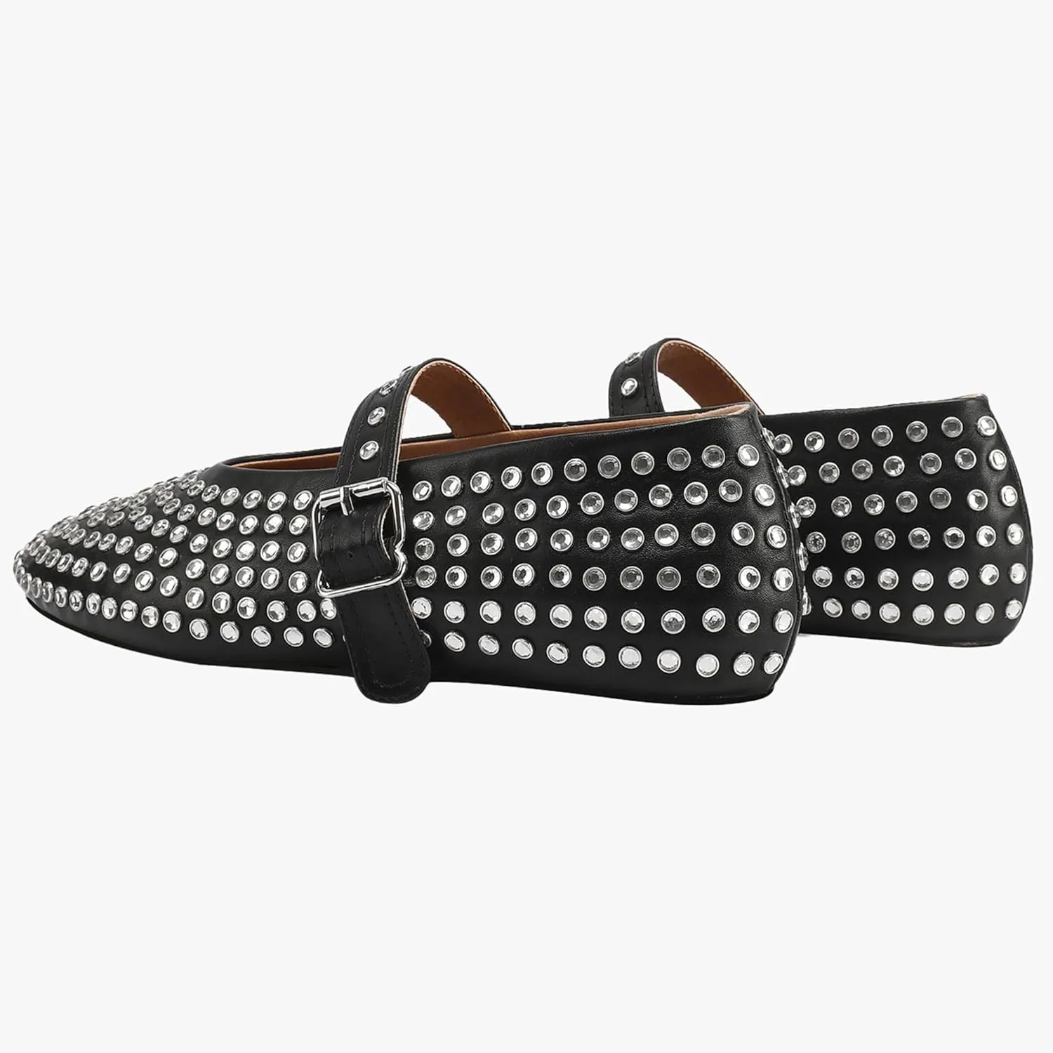 Women's Sparkling Rhinestone Mary Jane Flats Glitter Ballet Shoes Comfortable Walking Vegan Leather Casual Party Buckle Flats