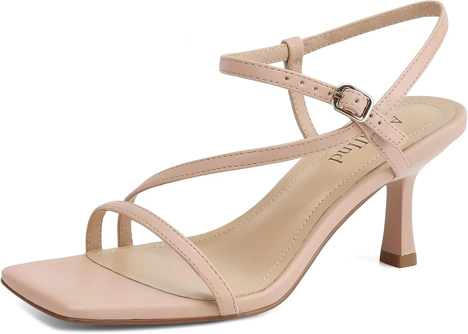 Womens Strappy Heels Kitten Low Heeled Sandals Square Open Toe Ankle Strap Party Wedding Dress Shoes