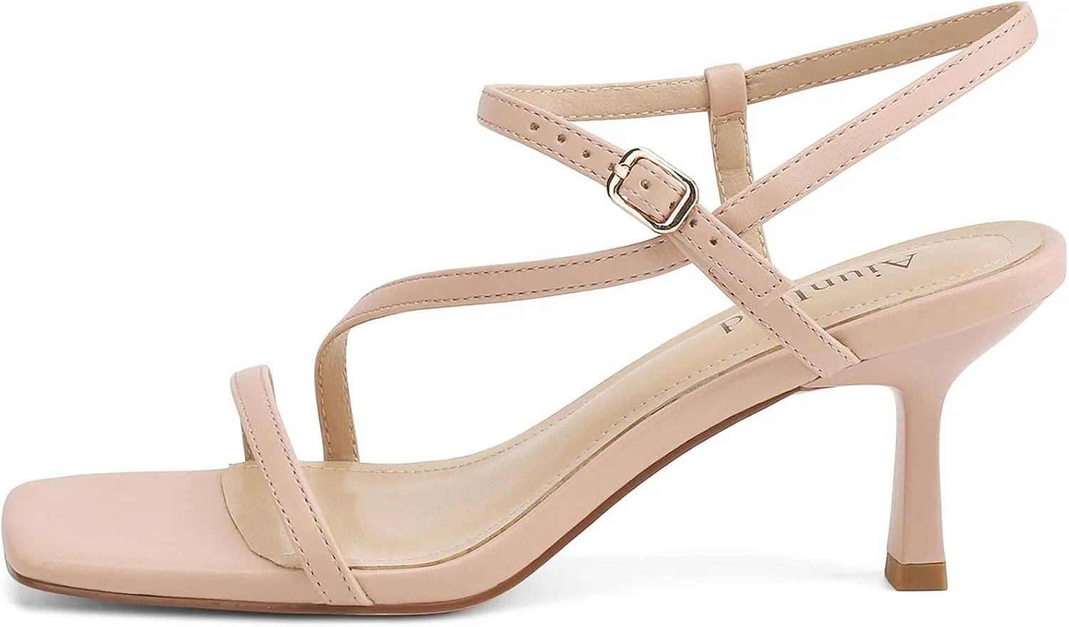 Womens Strappy Heels Kitten Low Heeled Sandals Square Open Toe Ankle Strap Party Wedding Dress Shoes