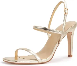 Women's Strappy High Heeled Sandals Open Toe Ankle Strap 3-inch heel Comfy Dress Shoes for Weddings,EMMA-Gold Pu-11