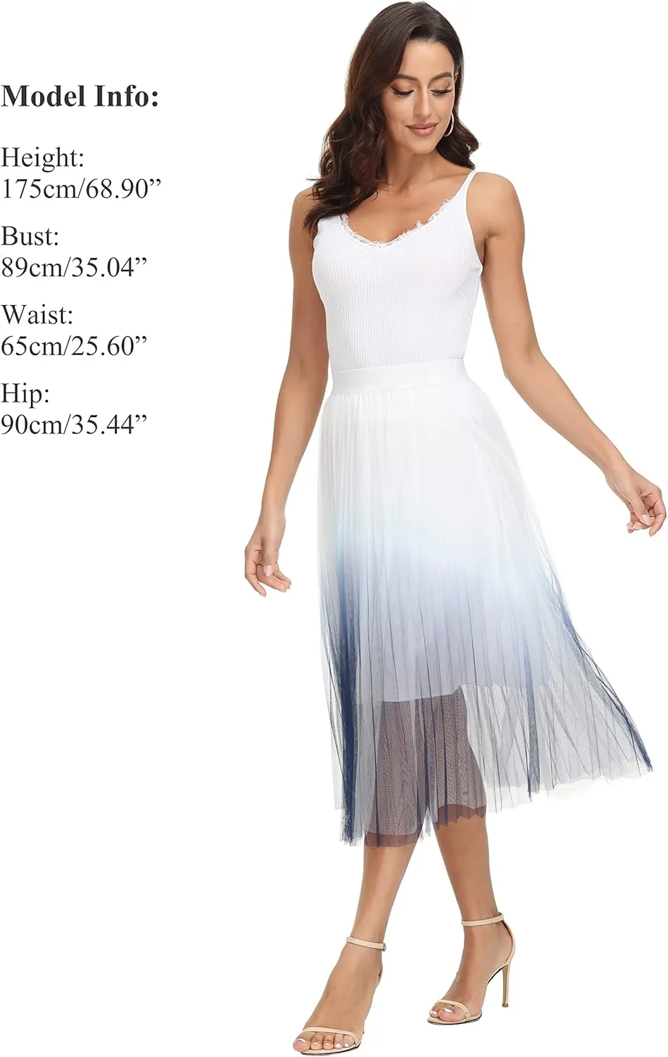 Womens Tulle Skirt Elastic High Waist Pleated A-line Fairy Skirt Layered Mesh Flowy Tutu Skirts