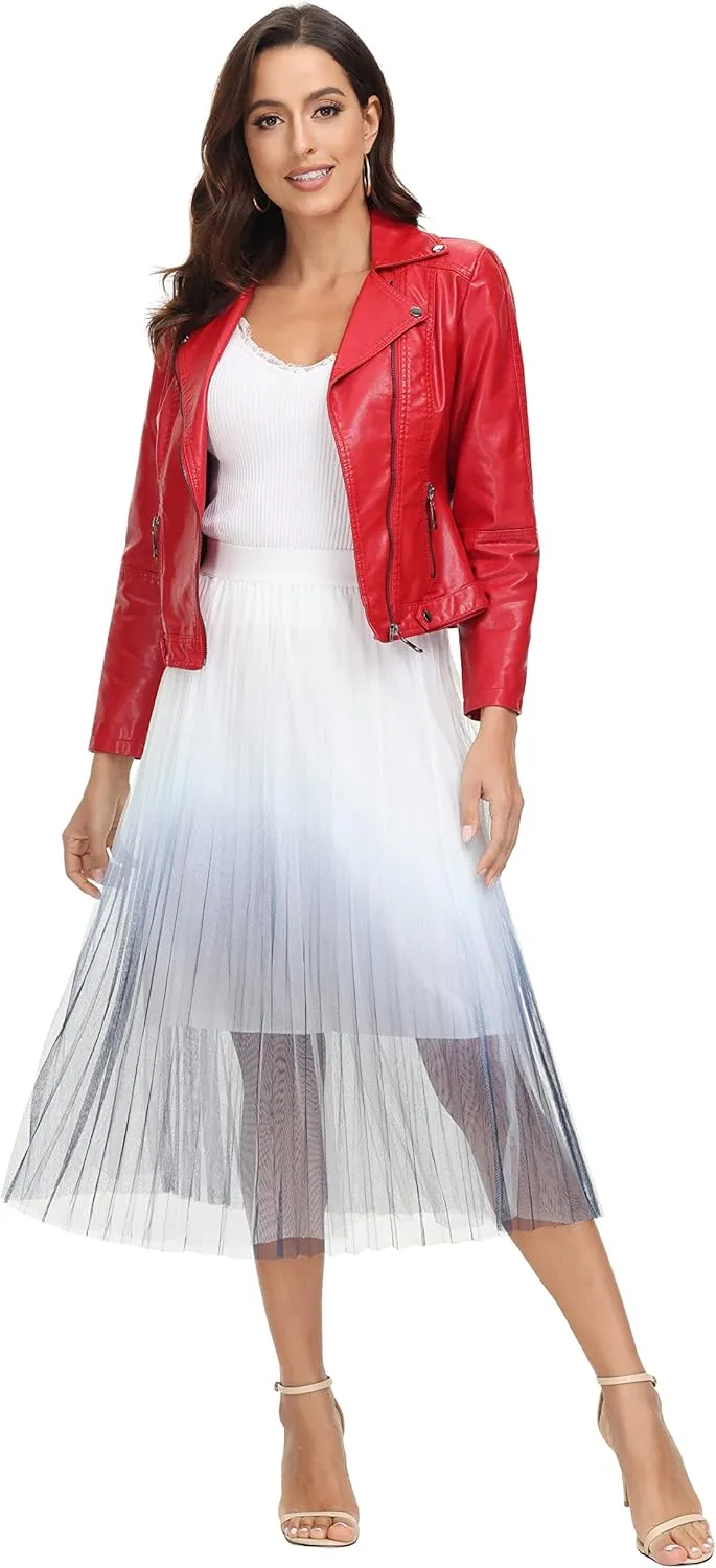 Womens Tulle Skirt Elastic High Waist Pleated A-line Fairy Skirt Layered Mesh Flowy Tutu Skirts