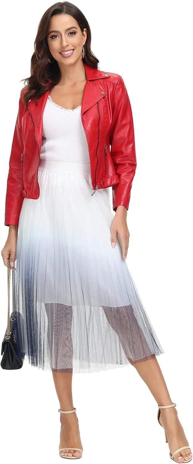 Womens Tulle Skirt Elastic High Waist Pleated A-line Fairy Skirt Layered Mesh Flowy Tutu Skirts