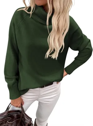 Womens Turtleneck Sweater Long Sleeve Knitted Soft Pullovers Top Rib Hem Oversized Fall Winter Top 2024 Trendy
