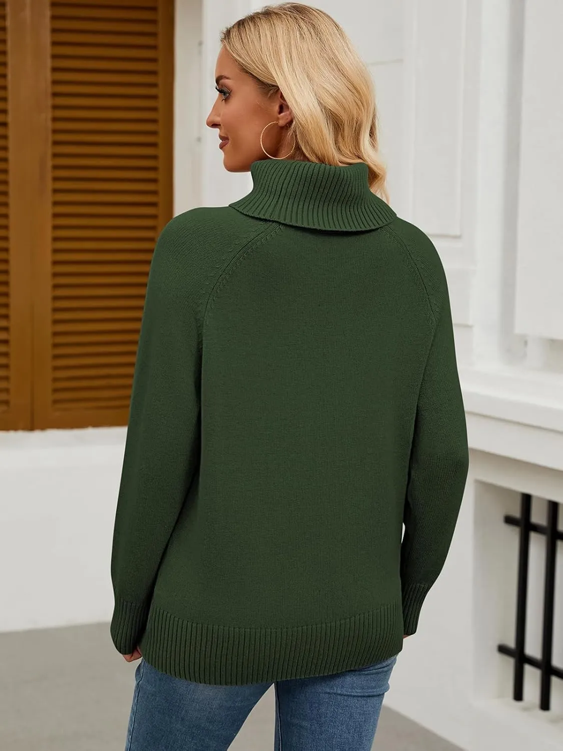 Womens Turtleneck Sweater Long Sleeve Knitted Soft Pullovers Top Rib Hem Oversized Fall Winter Top 2024 Trendy