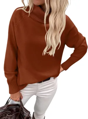 Womens Turtleneck Sweater Long Sleeve Knitted Soft Pullovers Top Rib Hem Oversized Fall Winter Top 2024 Trendy