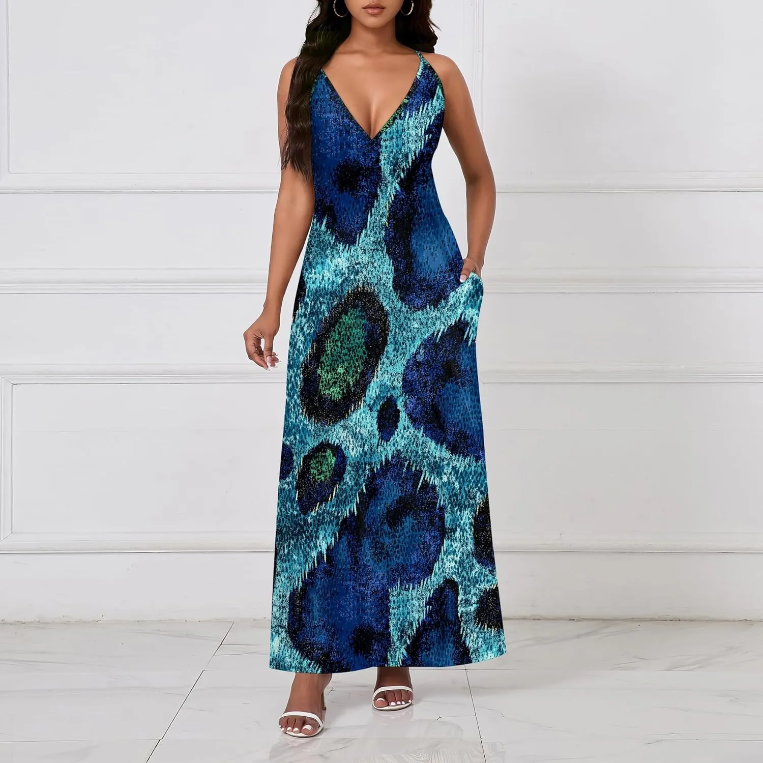 Womens V Neck Casual Outfits Long Flowy Floral Print Maxi Dresses Vacation Beach Cover ups Wedding Guests Sun Dress