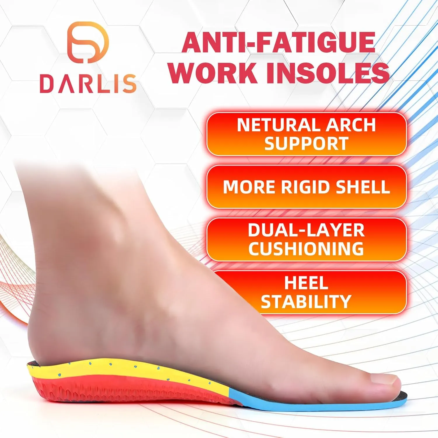 Work Heavy Duty Support Pain Relief Insoles-Shock Absorption-Cushioning 220  lbs Medium Arch Support Shoe Insert Men Women Anti Fatigue - Soft Comfortable Work Boot Insoles - Foot Pain Relief