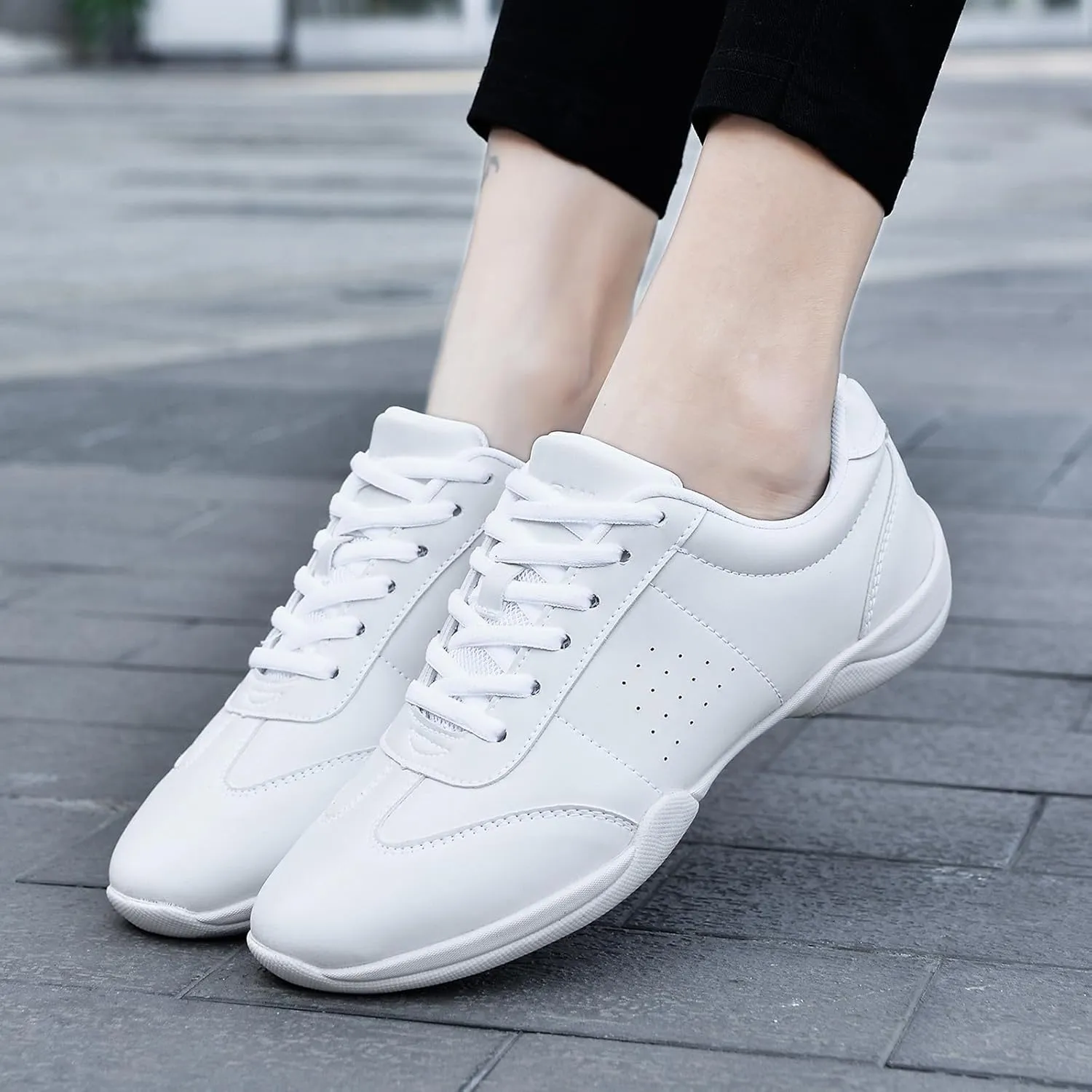 WUIWUIYU Boys Girls White Lace-up School Cheer Shoes Chearleading Dancing Sports Shoe Sneakers