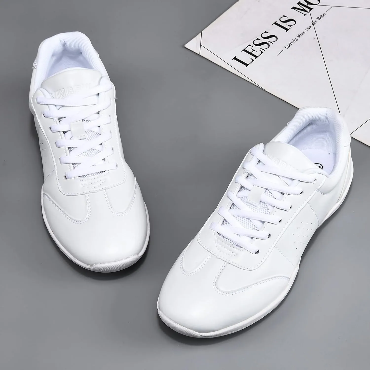 WUIWUIYU Boys Girls White Lace-up School Cheer Shoes Chearleading Dancing Sports Shoe Sneakers