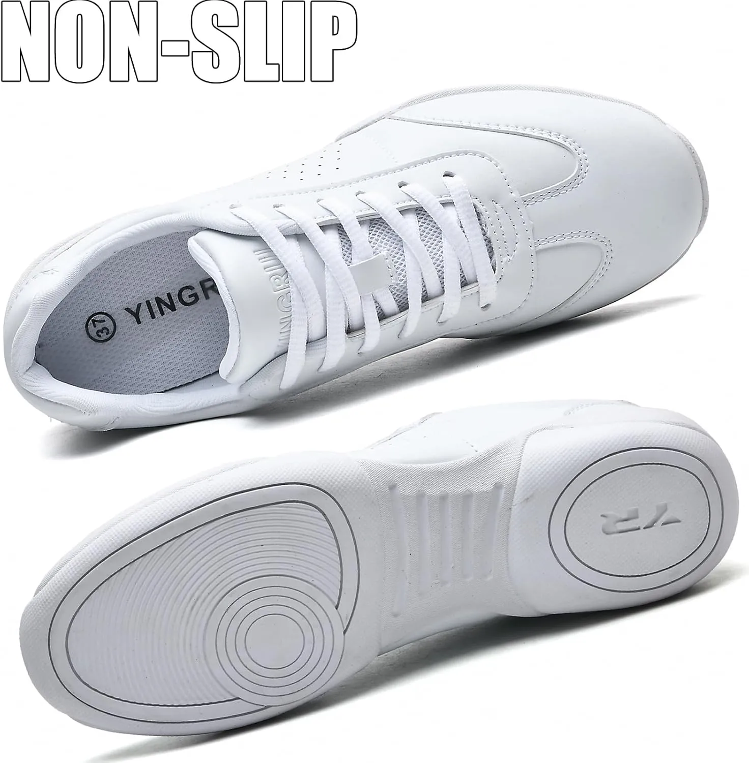 WUIWUIYU Boys Girls White Lace-up School Cheer Shoes Chearleading Dancing Sports Shoe Sneakers