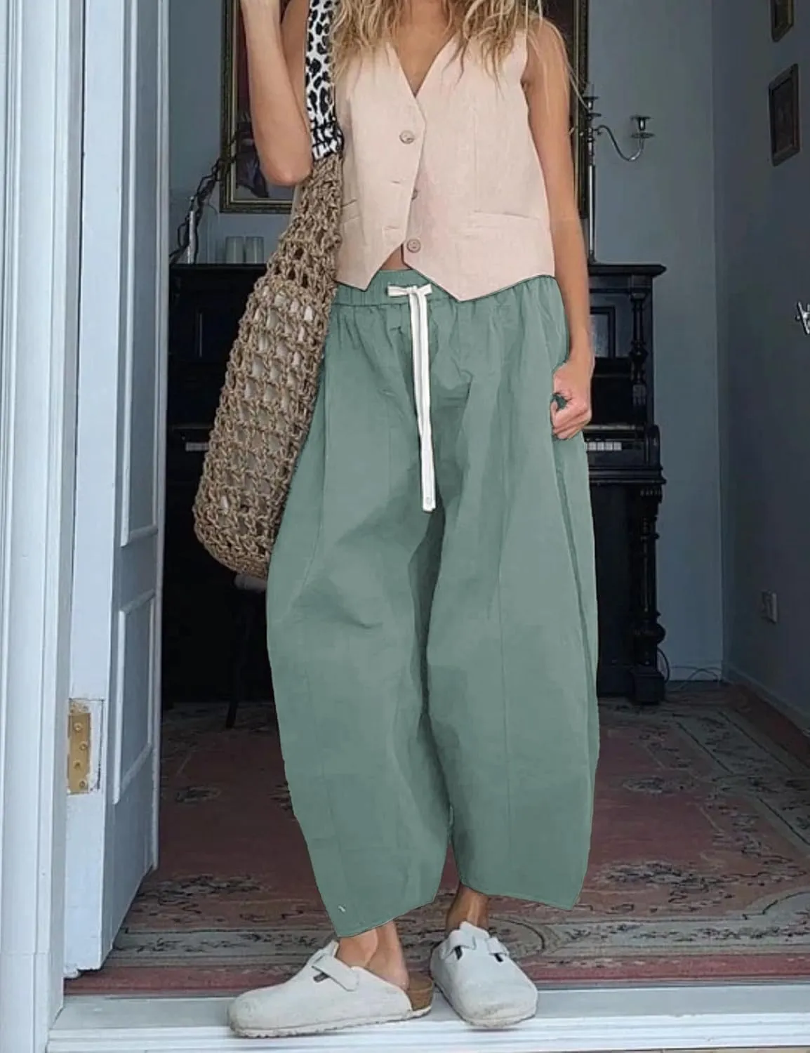 Xiaoxuemeng Barrel Jeans Women Cropped Cotton Wide Leg Pants High Waisted Denim Pants with Pockets