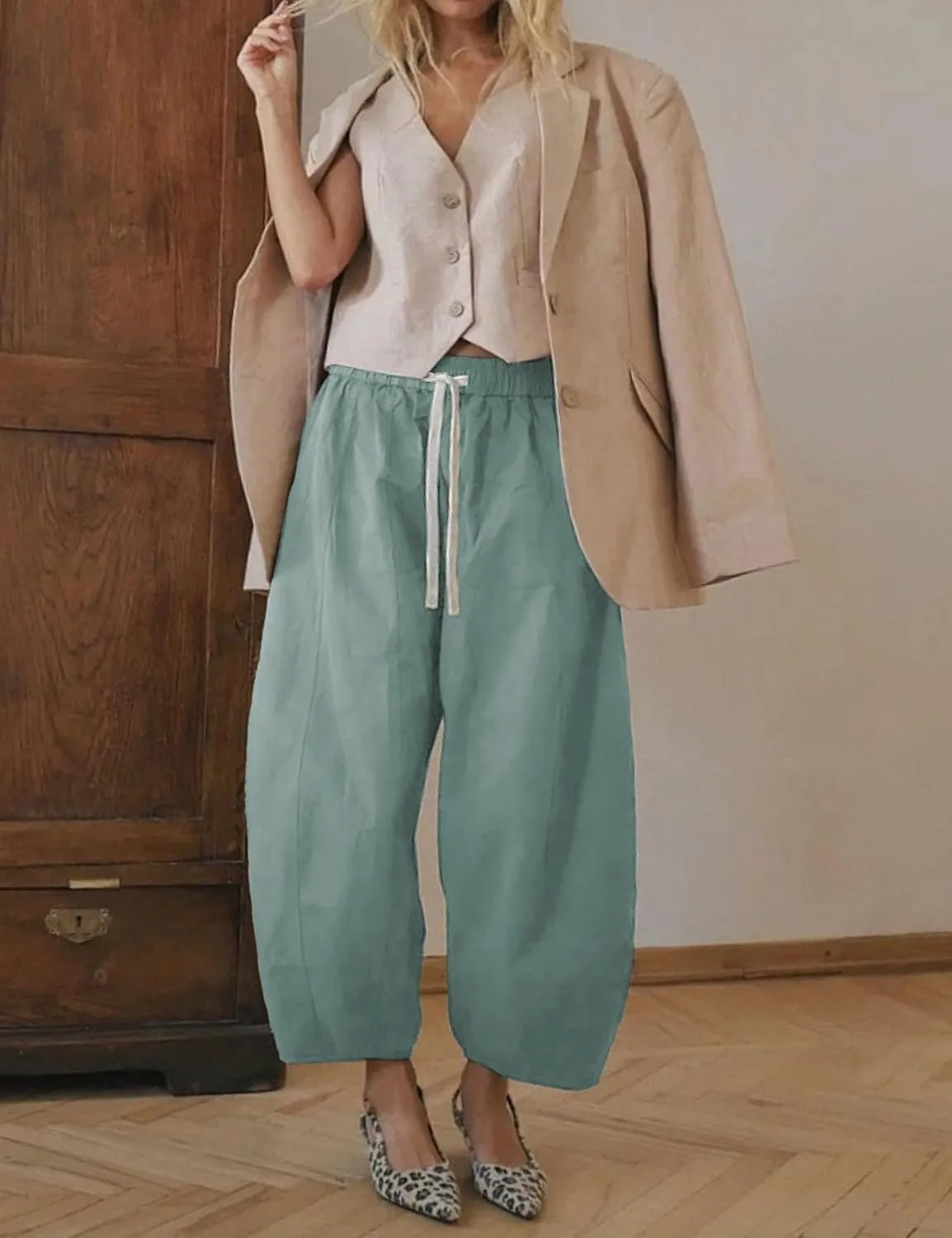 Xiaoxuemeng Barrel Jeans Women Cropped Cotton Wide Leg Pants High Waisted Denim Pants with Pockets