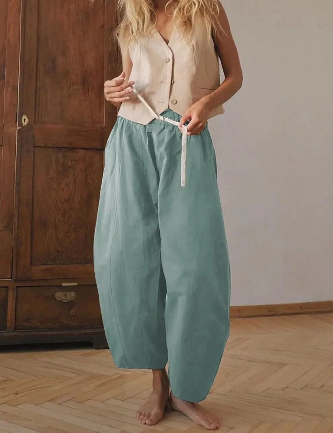 Xiaoxuemeng Barrel Jeans Women Cropped Cotton Wide Leg Pants High Waisted Denim Pants with Pockets