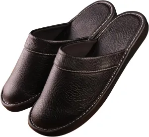 XUEMML Men's Leather Muller Slippers,leather Sandals Closed Toes，Men Casual Flip Flops，Couple's Home Indoor Breathable Non-slip Slippers Women
