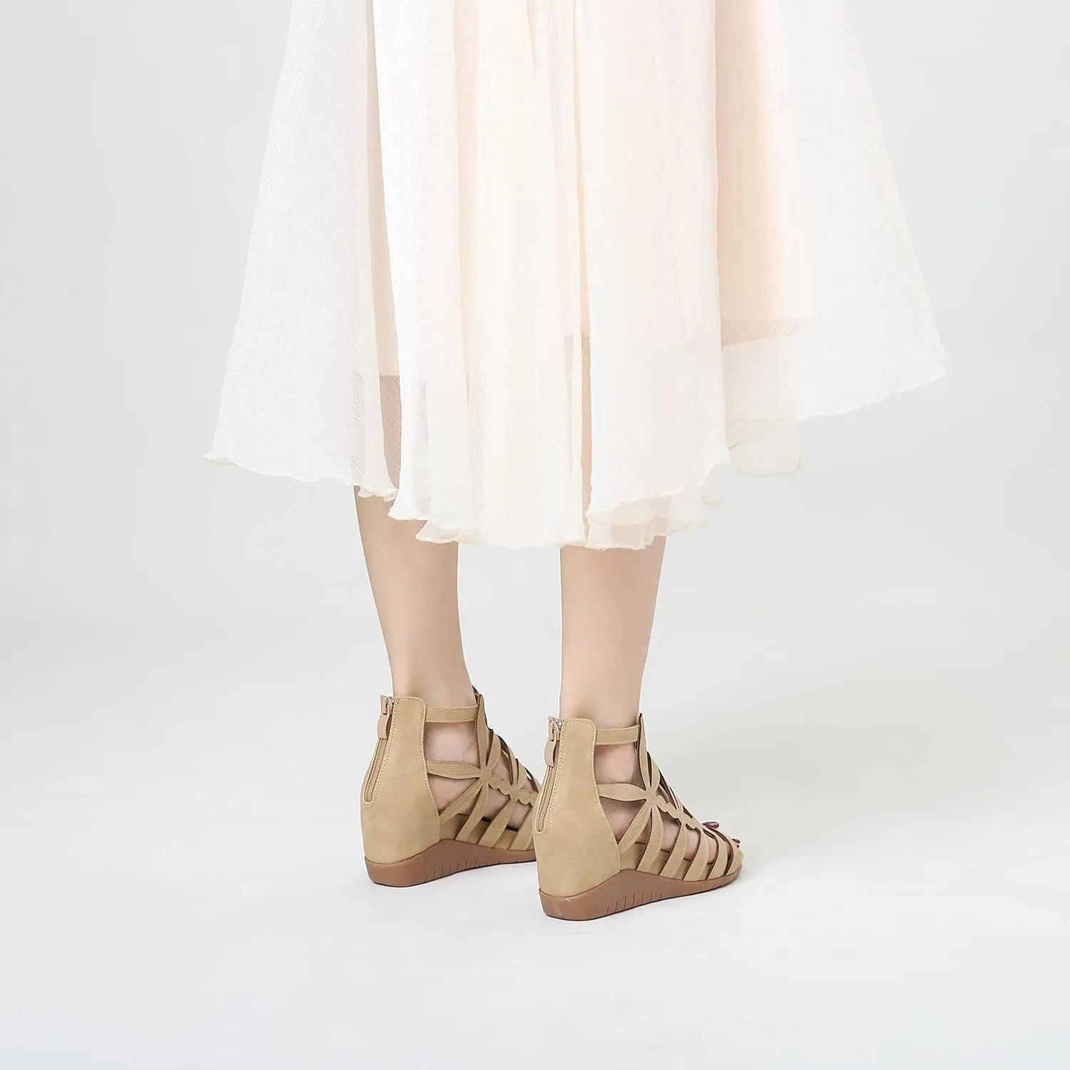 Yenktwei Wedge Sandal for Women Cutout Caged Flower Ankle Strap Sandals Open Toe Back Zipper Summer Bohemia Dress Platform Sandals