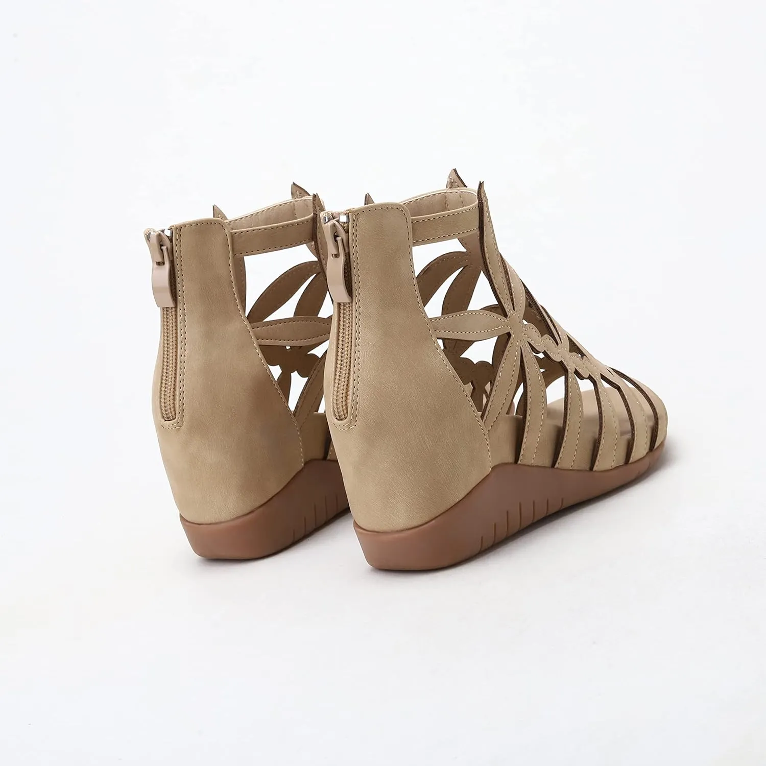 Yenktwei Wedge Sandal for Women Cutout Caged Flower Ankle Strap Sandals Open Toe Back Zipper Summer Bohemia Dress Platform Sandals