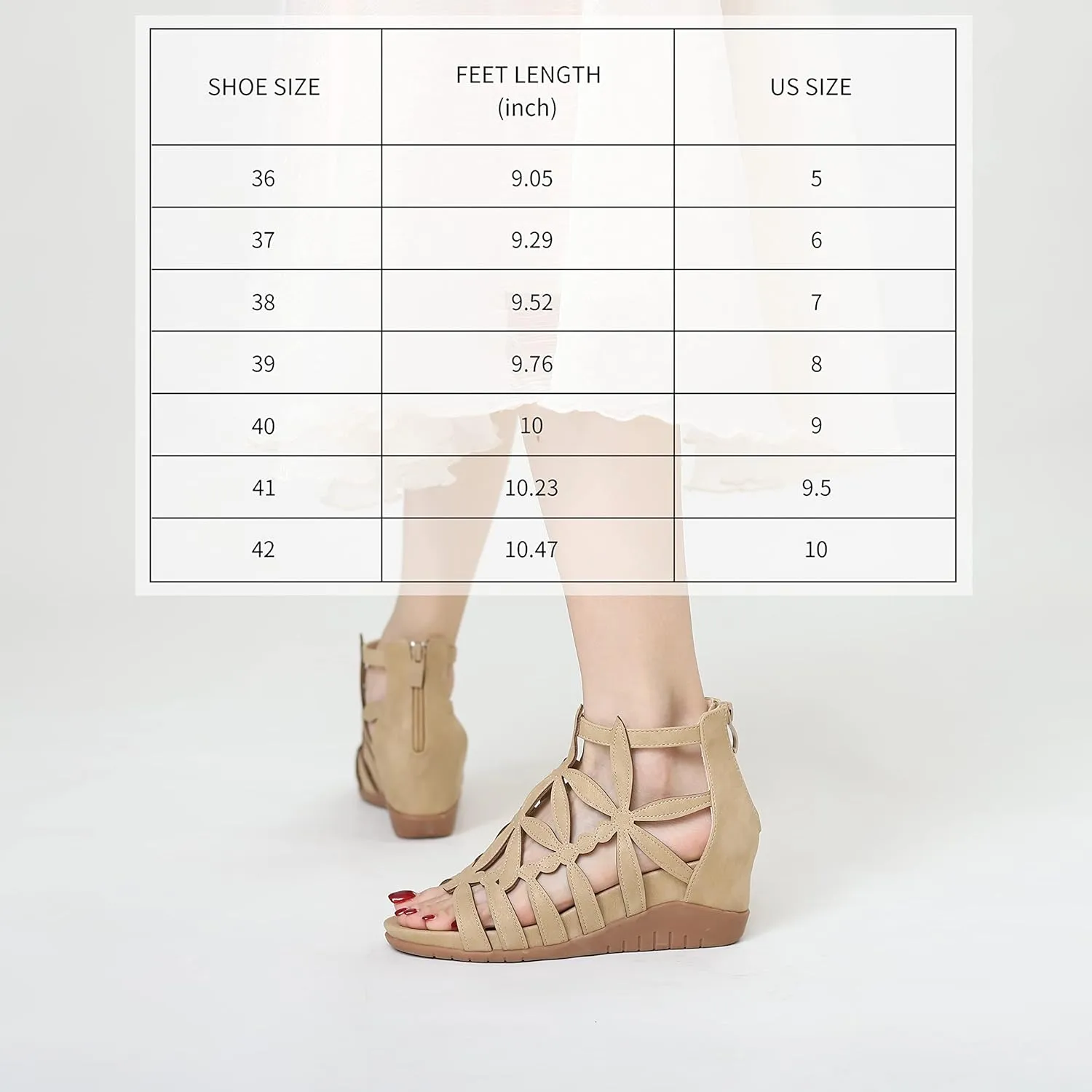 Yenktwei Wedge Sandal for Women Cutout Caged Flower Ankle Strap Sandals Open Toe Back Zipper Summer Bohemia Dress Platform Sandals