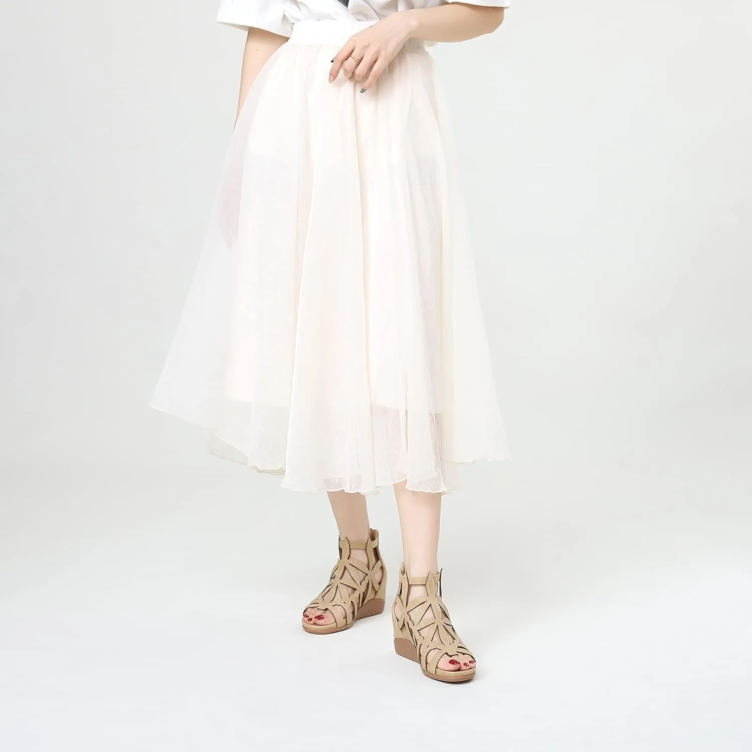 Yenktwei Wedge Sandal for Women Cutout Caged Flower Ankle Strap Sandals Open Toe Back Zipper Summer Bohemia Dress Platform Sandals