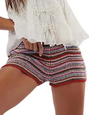 Yimoon Women's Y2K Striped Knit Shorts Rainbow Color Block Mini High Waisted Comfy Lounge Sweater Shorts