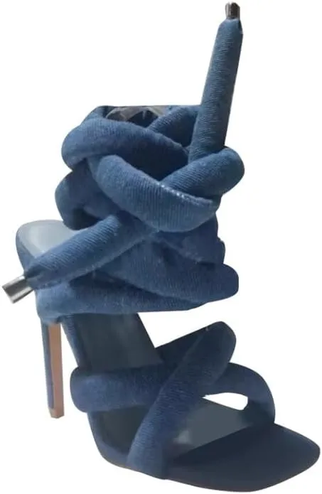 Yishaweiqi Strappy Sandals for Women Rope Lace up Gladiator Sandals Sexy Square Open Toe Stiletto High Heels Tie Up Heeled Sandals for Women