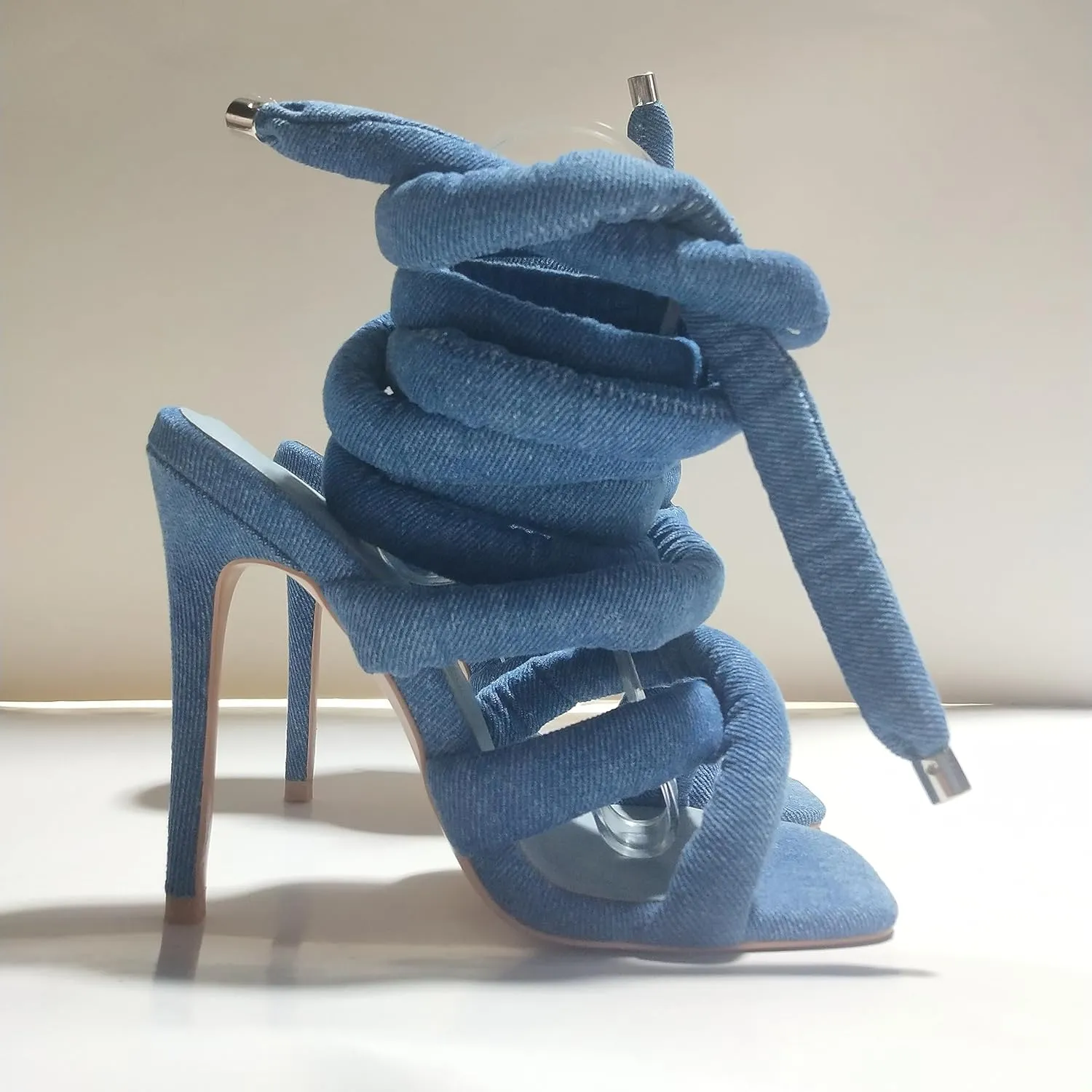 Yishaweiqi Strappy Sandals for Women Rope Lace up Gladiator Sandals Sexy Square Open Toe Stiletto High Heels Tie Up Heeled Sandals for Women