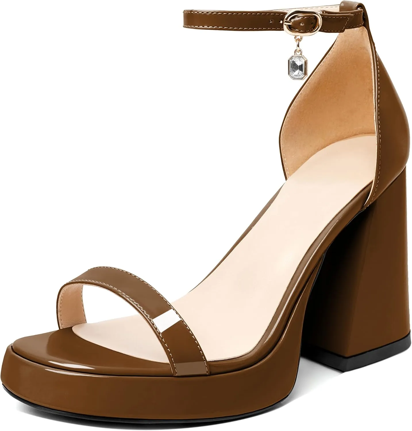 YODEKS Women Heeled Sandals Platform Chunky Block High Heels Strappy Open Round Toe 4 Inch One Strap Party Dress Shoes