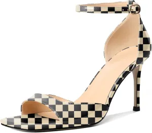 Zamikoo Women's High Heels, Open Toe Ankle Strap High Heeled Sandals, Square Toe Stiletto Heel Dress Pumps Shoes Office Wedding Work Evening 3.5 Inch