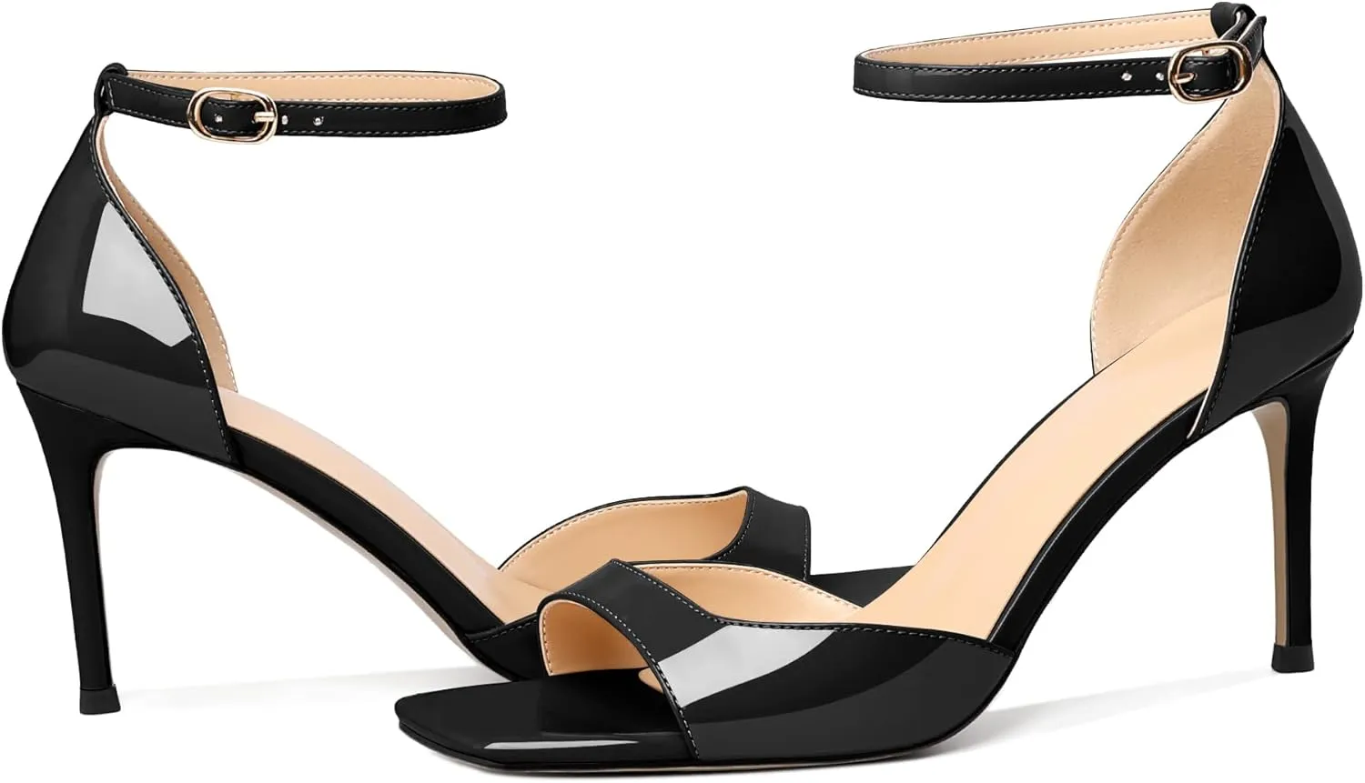 Zamikoo Women's High Heels, Open Toe Ankle Strap High Heeled Sandals, Square Toe Stiletto Heel Dress Pumps Shoes Office Wedding Work Evening 3.5 Inch