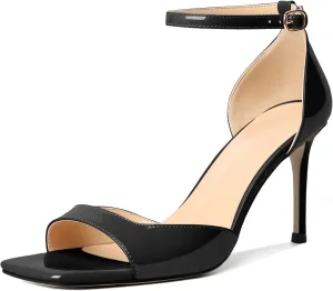Zamikoo Women's High Heels, Open Toe Ankle Strap High Heeled Sandals, Square Toe Stiletto Heel Dress Pumps Shoes Office Wedding Work Evening 3.5 Inch