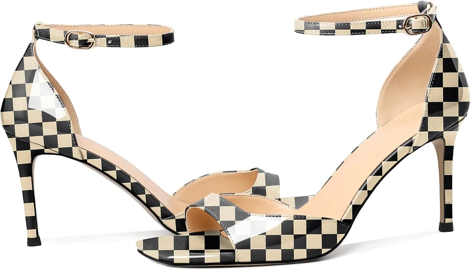 Zamikoo Women's High Heels, Open Toe Ankle Strap High Heeled Sandals, Square Toe Stiletto Heel Dress Pumps Shoes Office Wedding Work Evening 3.5 Inch