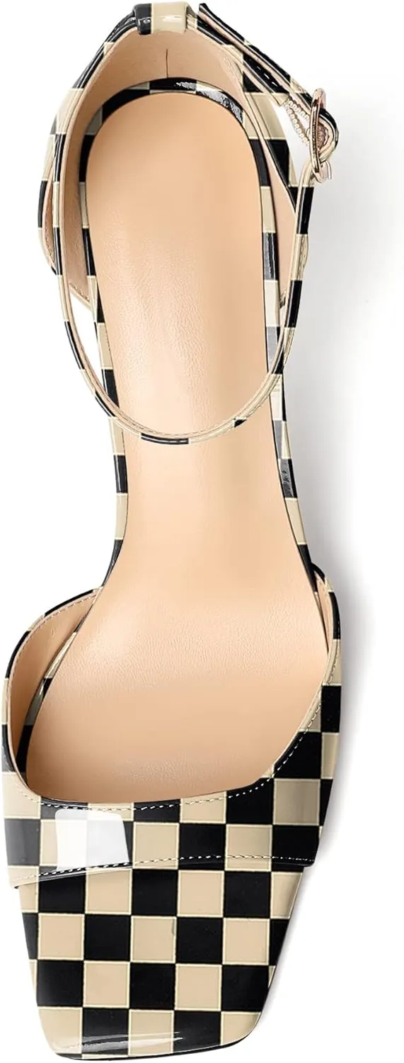Zamikoo Women's High Heels, Open Toe Ankle Strap High Heeled Sandals, Square Toe Stiletto Heel Dress Pumps Shoes Office Wedding Work Evening 3.5 Inch