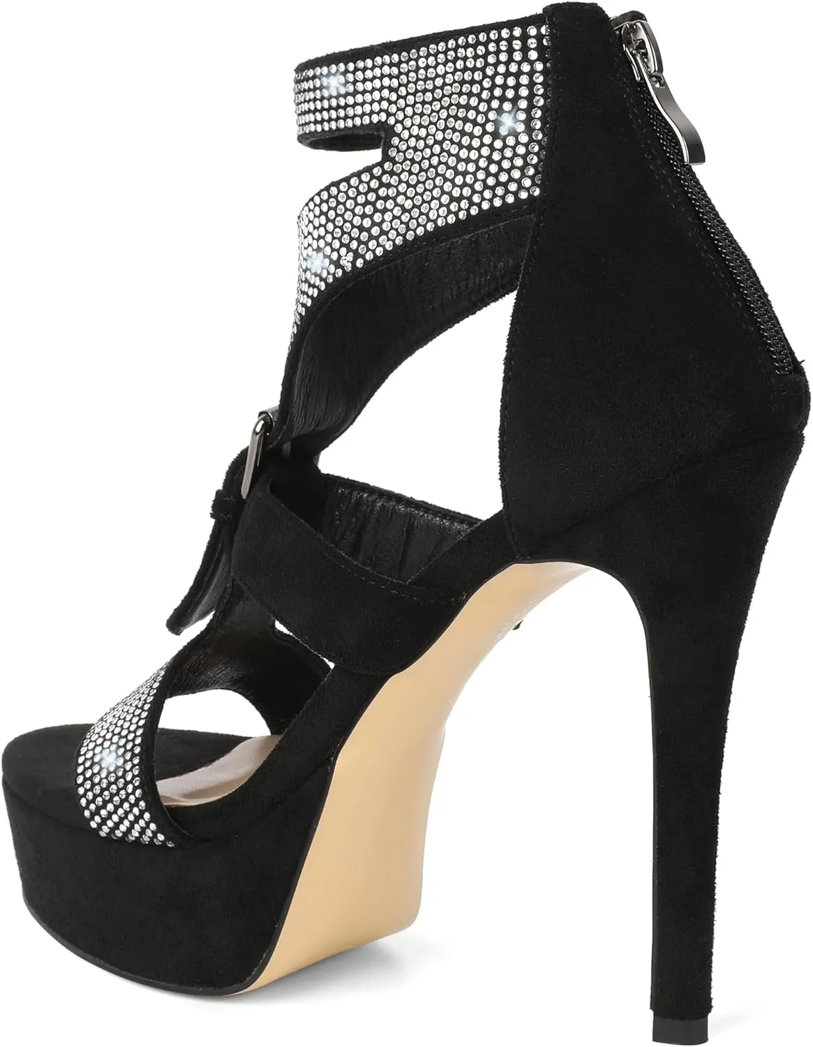 Zamikoo Womens Rhinestone Heeled Sandals Open Toe Strappy Platform Stiletto High Heel Sandals 5 Inches