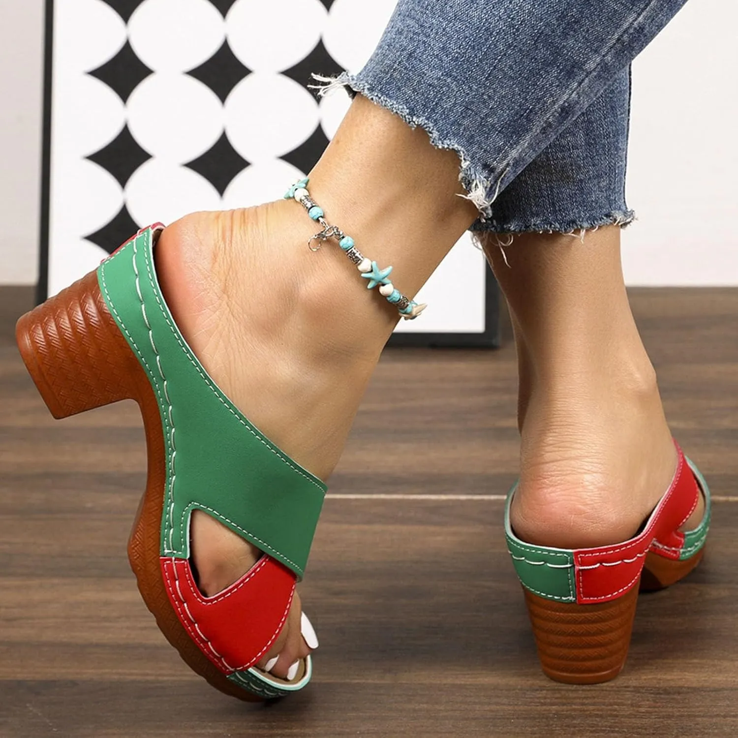 ZSpzx Chunky Heel Sandals for Women 2025 Wide Width Open Toe X-Band Slip On Sandal Orthopedic Arch Support Non Slip Block Slide Summer Comfortable Breathable Casual Shoes for Daily Work Beach Party