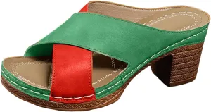 ZSpzx Chunky Heel Sandals for Women 2025 Wide Width Open Toe X-Band Slip On Sandal Orthopedic Arch Support Non Slip Block Slide Summer Comfortable Breathable Casual Shoes for Daily Work Beach Party