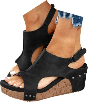 ZSpzx Womens Comfy Wedge Orthopedic Sandals Summer Platform Cork Wedges Women's Buckle Ankle Strap Sandal Comfortable Strappy Casual Ladies Shoes Sandalias Ortopédicas Para Mujer